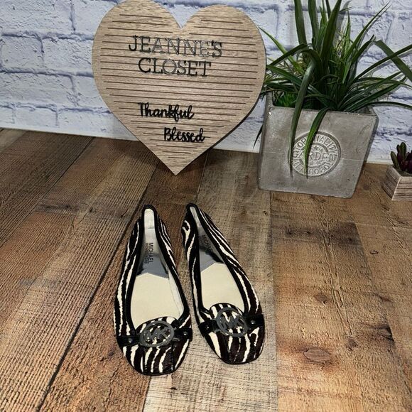 Michael Kors Women's Fulton Printed Hair-calf Moccasin Flats Black/White - Picture 7 of 13